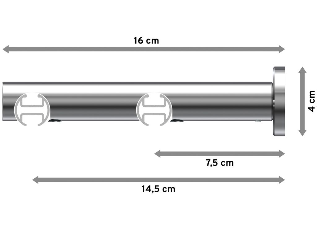 Interdeco Innenlaufstange / Gardinenstange mit Innenlauf Chrom, Typ Platon Santo (Kappe), 20 mm Ø 2-läufig, 600 cm