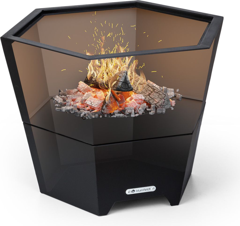 Blumfeldt Feuerschale mit Grillrost, Outdoor Stahl-Feuerschale Groß für Balkon & Camping, Mobile Feuerschale 60 cm, Feuerschalen mit Standfuß, W...