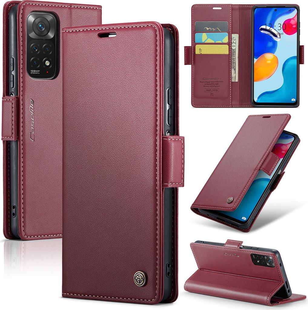 Redmi Note 11 Hülle, Leder Brieftasche Kartenfach Schutzhülle mit Standfunktion für Xiaomi Redmi Note 11 4G / Note 11S Rot