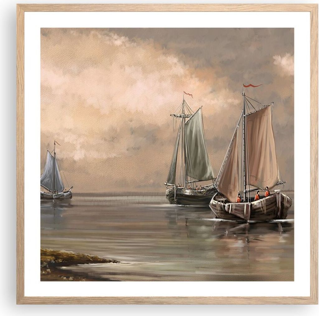 Gerahmtes Poster - Rahmen in heller Eiche - Meer Boot Fischer - 60x60 cm - Wand Bild - Wanddeko - Wandbilder - Wandposter - Bilderrahmen - Bilder -...