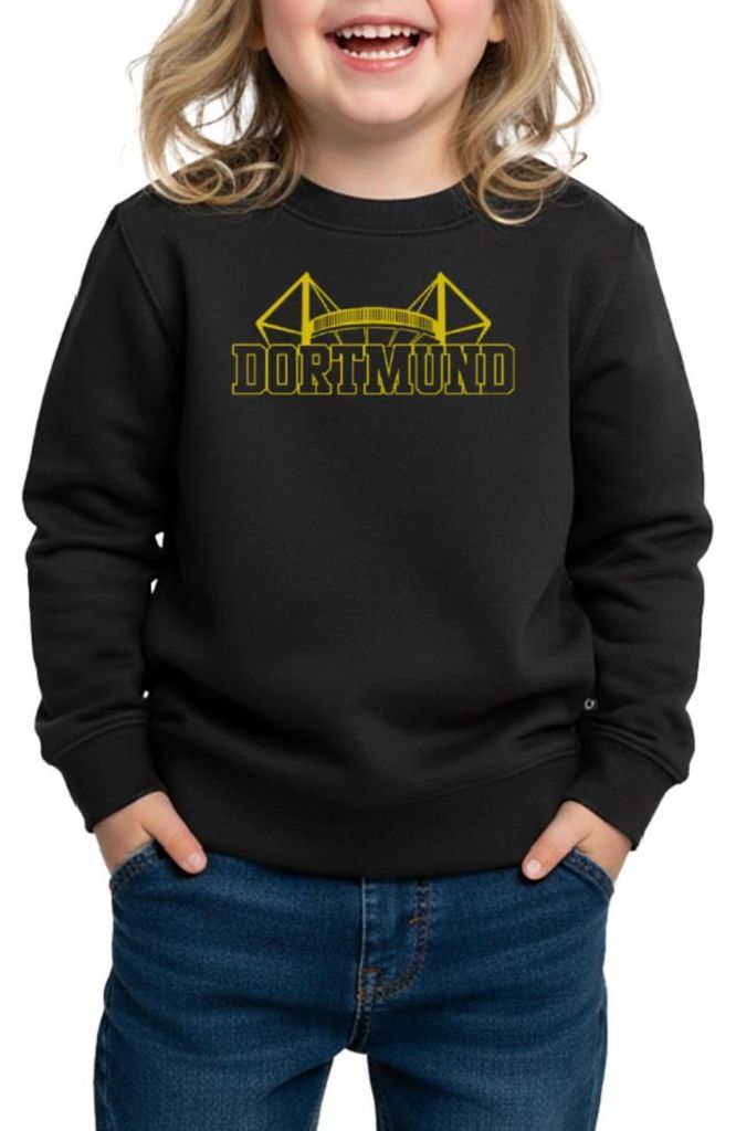 Spreadshirt Dortmund Stadion Fußball Fan Kinder Premium Pullover, 110/116 (4 Jahre), Schwarz