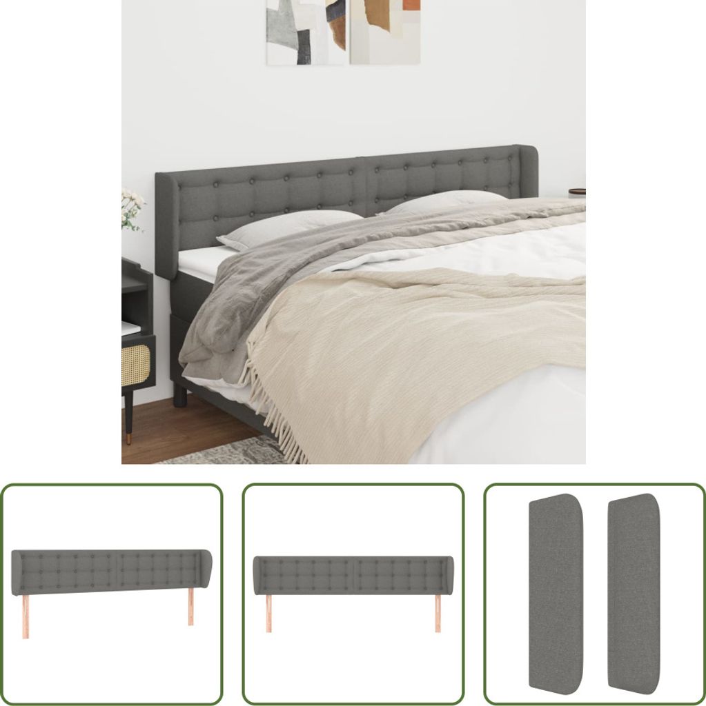 The Living Store Kopfteil mit Ohren Dunkelgrau 203x16x78/88 cm Stoff