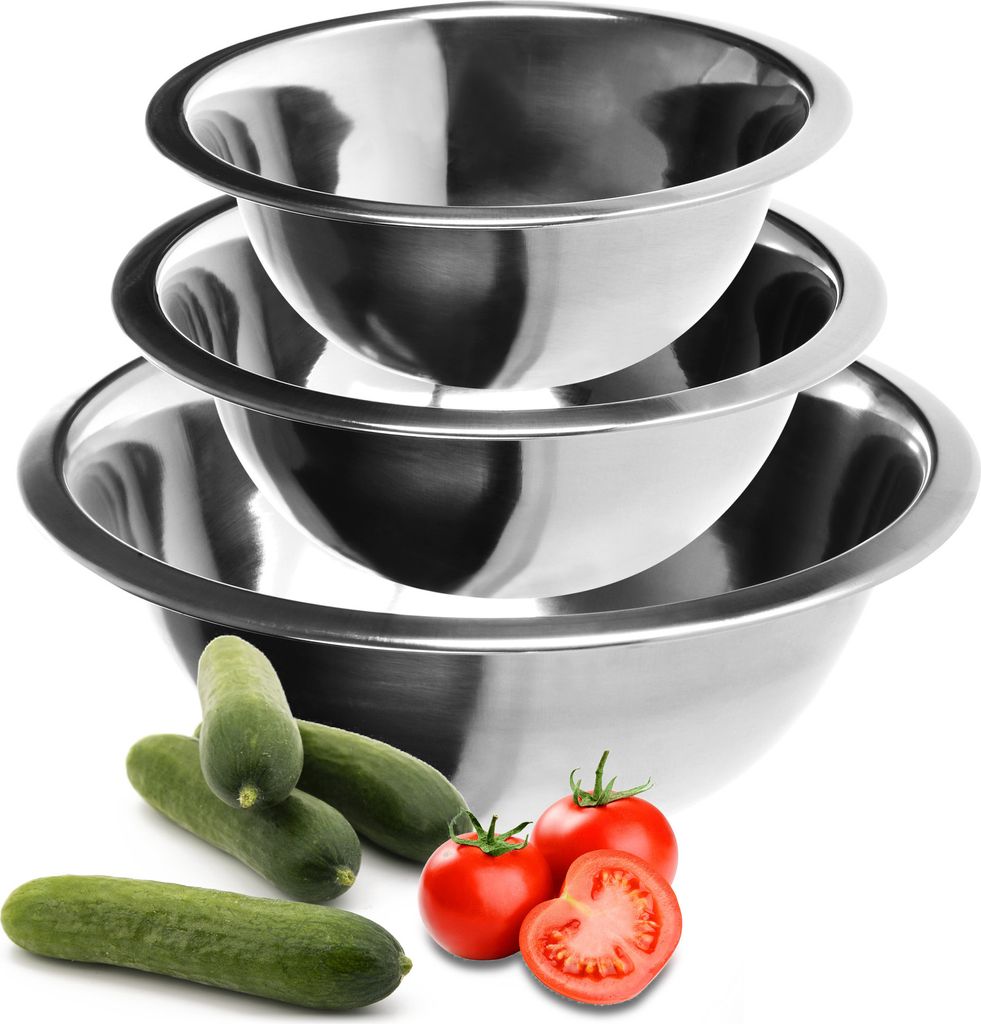 COM-FOUR 3-teiliges Schüssel-Set aus Edelstahl - Salatschüssel in 3 Größen - Rührschüssel - Edelstahlschüssel zum Backen, Servieren und Sn...