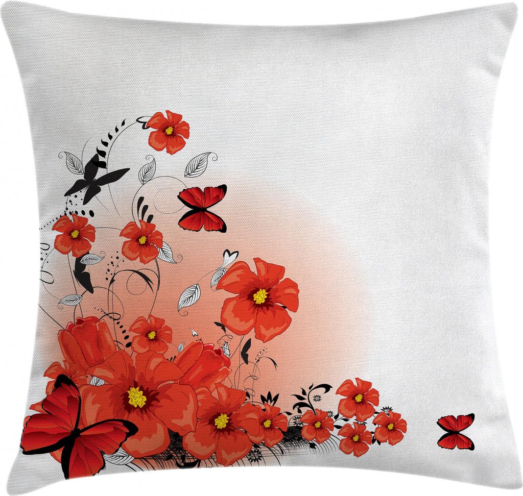 ABAKUHAUS Blume Kissenbezug, Cartoon Mohn Fresh Art, Digitaldruck Wasser Resistent Farbfest mit Reißverluß und Waschbarer Kissenhülle, 50 x 50 c...