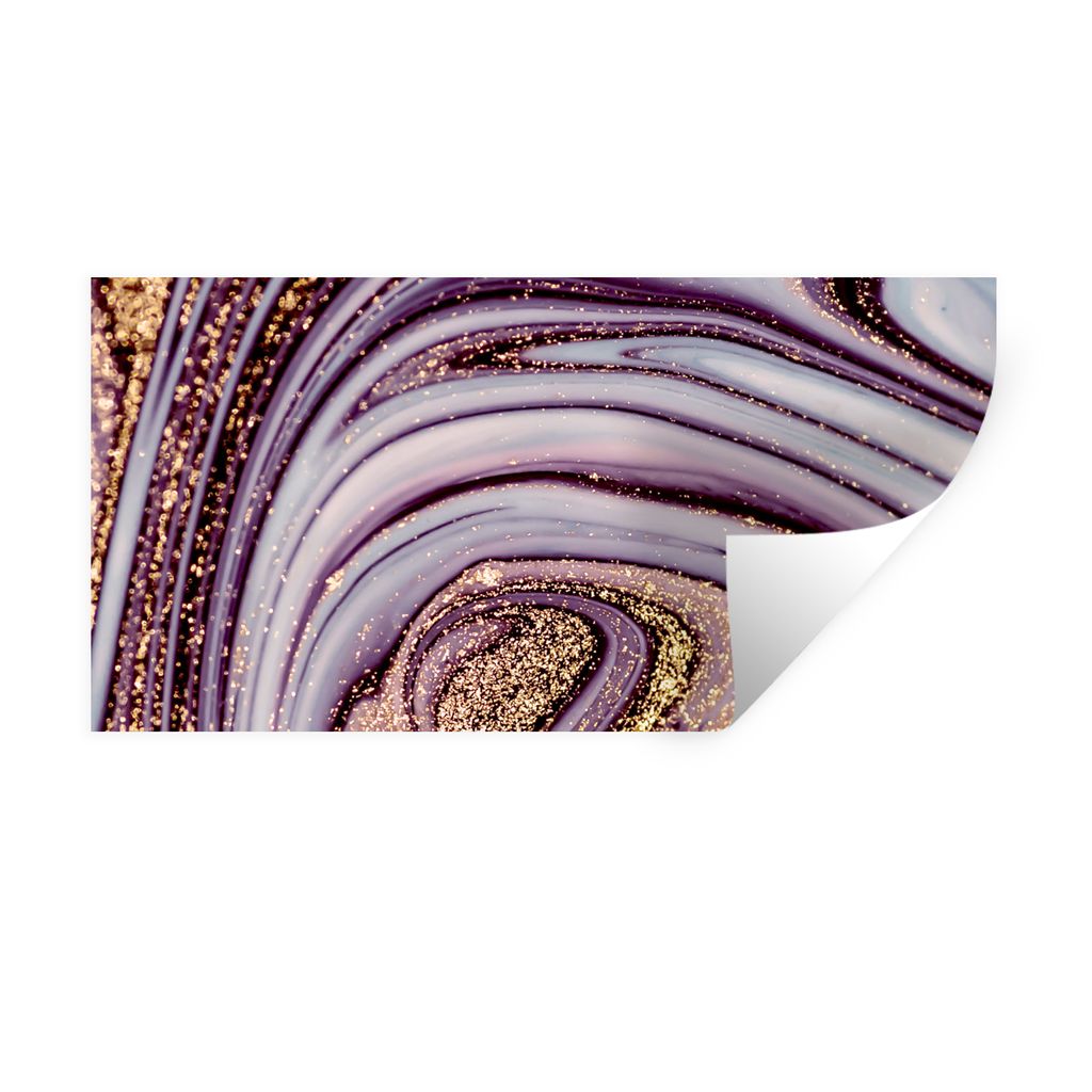 MuchoWow Wandtattoo Wandsticker Wandaufkleber Marmor - Rosa - Gold - Glitter - Marmoroptik - Luxus 80x40 cm Selbstklebend und Repositionierbar - ...