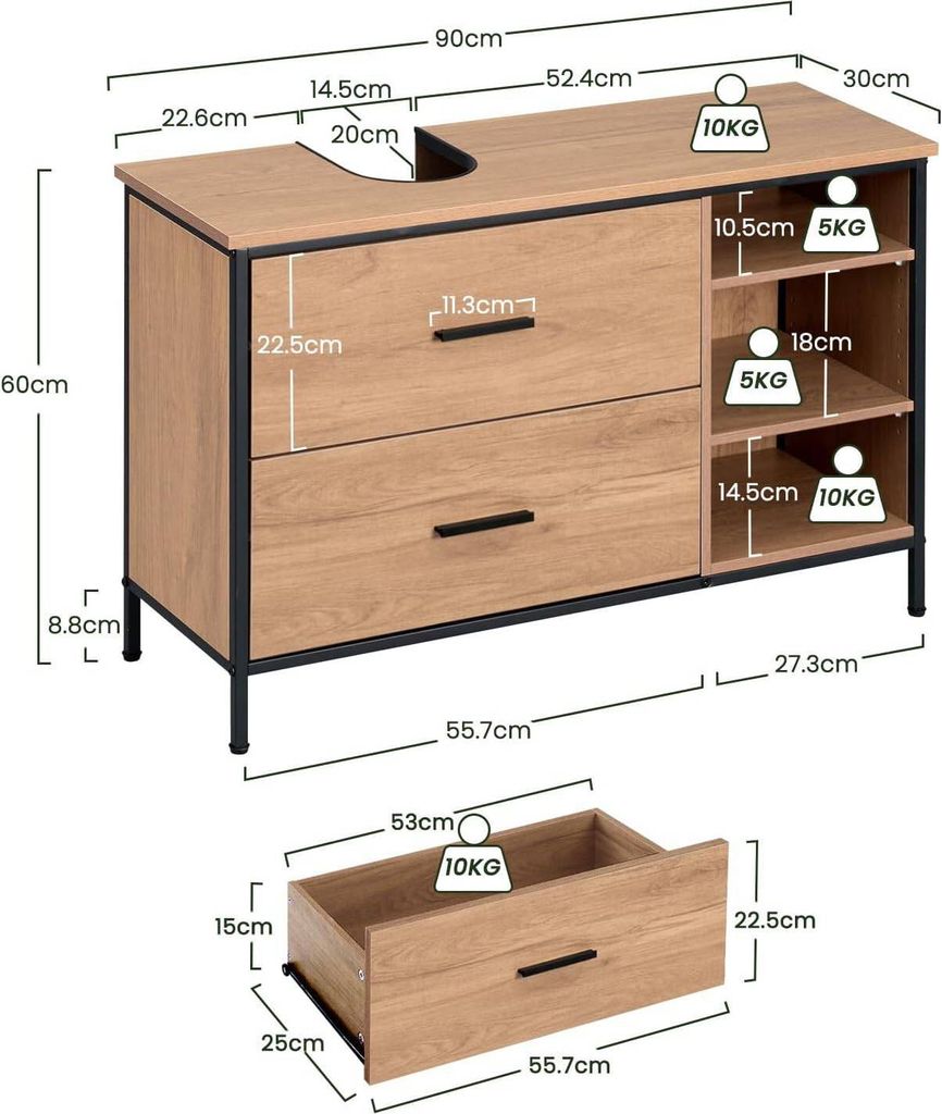 EUGAD Waschbeckenunterschrank, Badezimmerschrank mit 2 Produktbild 3