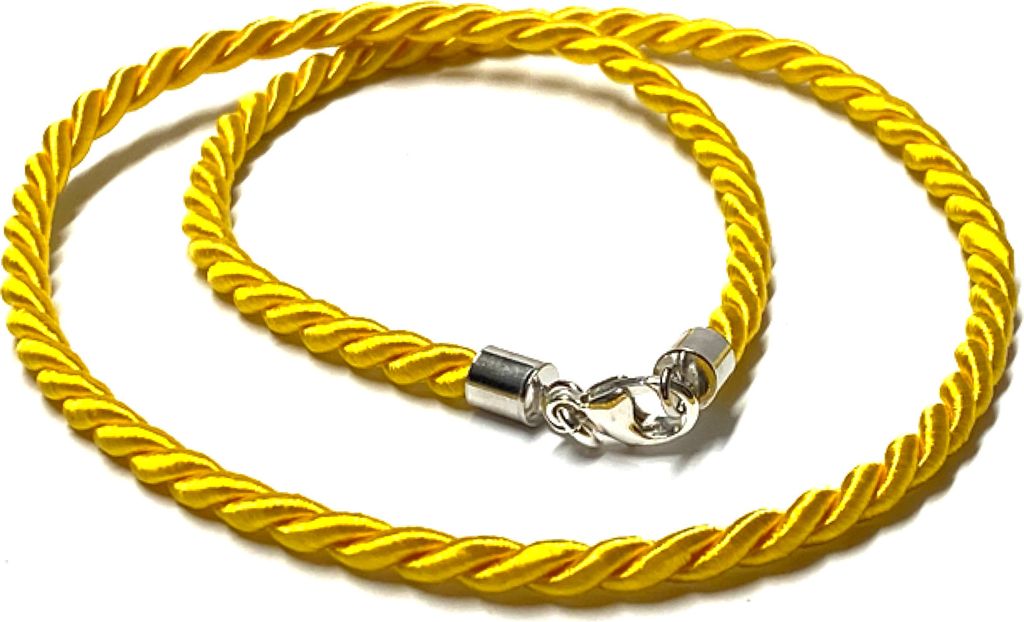 Seidenkordel gelb 925 Silber Verschluß Karabiner 50 cm Halsband