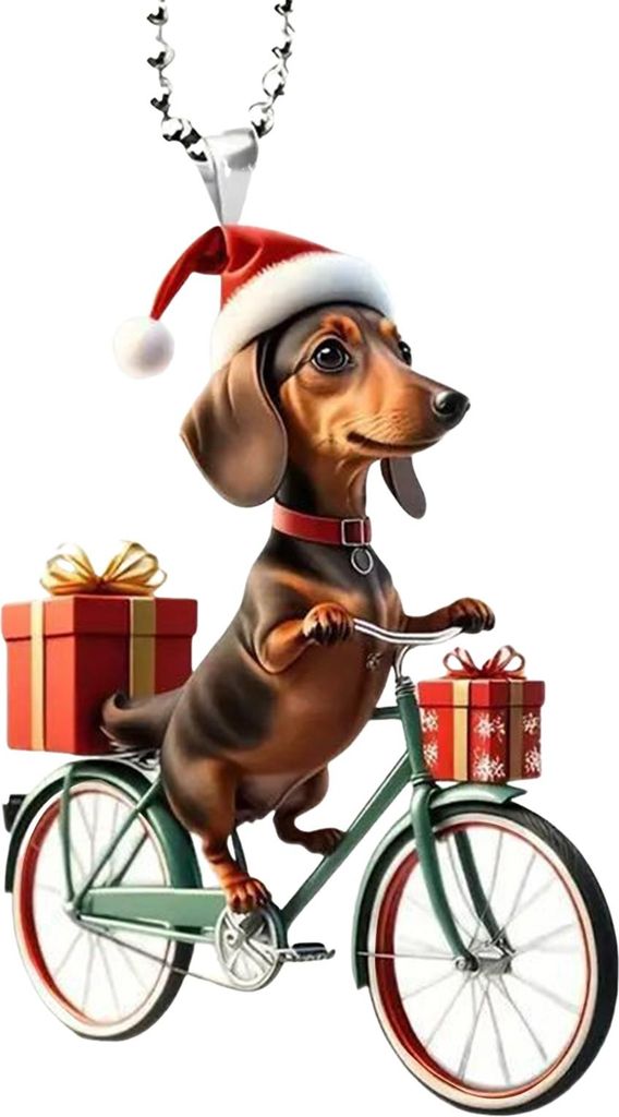 Weihnachtsanhänger in leuchtenden Farben, weihnachtliches Design, Fahrrad- und Hundeform, 2D-Acryl, Weihnachtsschmuck für Zuhause und Partys