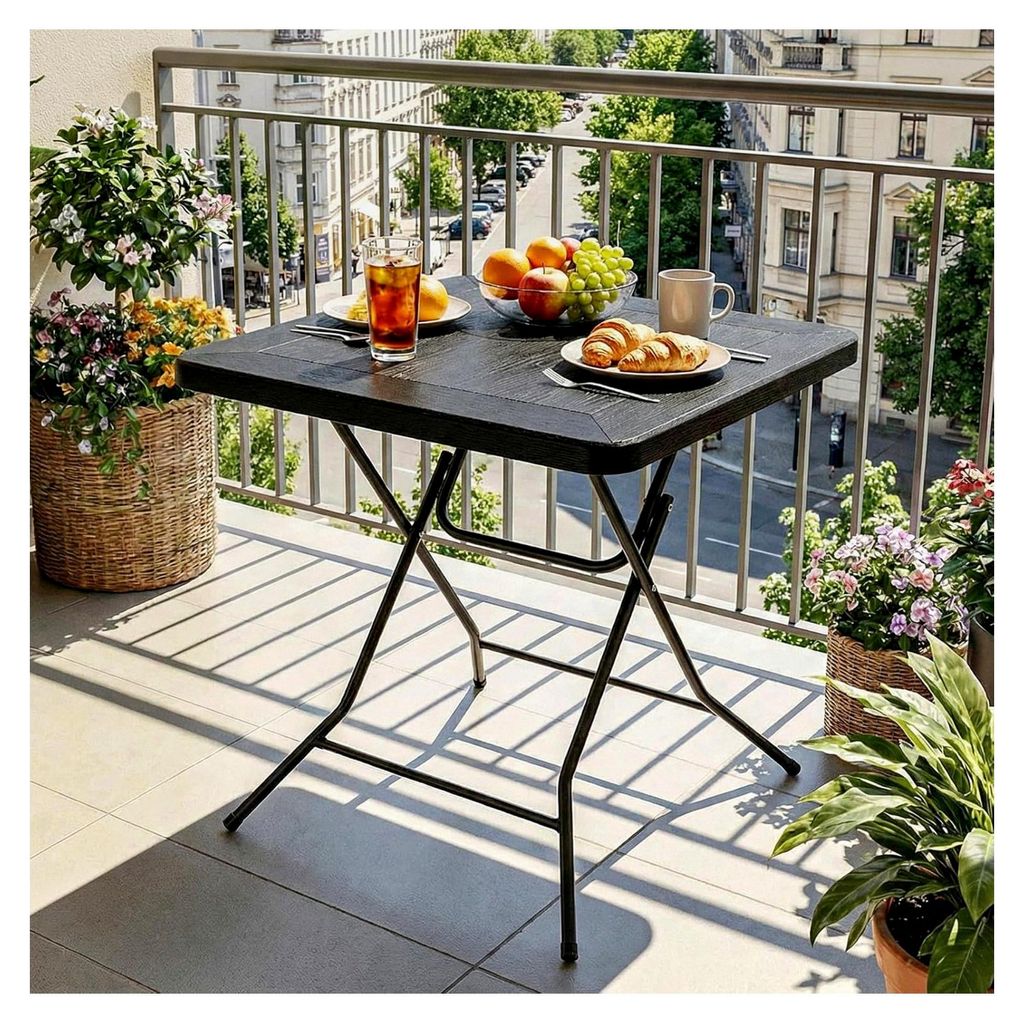 Gartentisch in Holz-Optik, Klapptisch, kleiner Esstisch 80x80x74cm, Balkontisch mit Stahlrahmen, wetterfester Campingtisch, pflegeleicht, hohe Trag...
