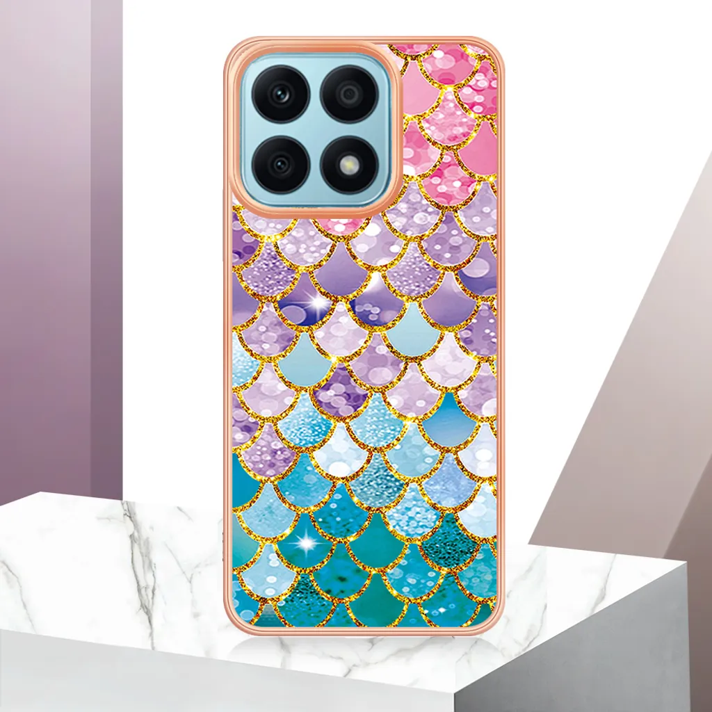 GOKEN Cover Per Honor X8a + 2 Vetro Temperato - Custodia Silicone TPU Effetto Gradiente Rosa/Verde Antiurto - 2