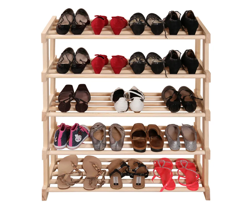 Étagère à chaussures en bois de pin 60x30x96 cm - 5 niveaux naturel