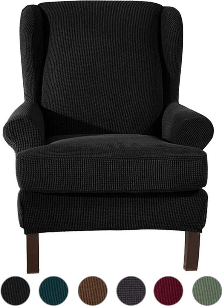 Stretch Ohrensesselbezug, Jacquard Sofabezüge Ohrensessel Stretch Couch Schonbezug Polyester Elasthan Möbelschutz (Schwarz)