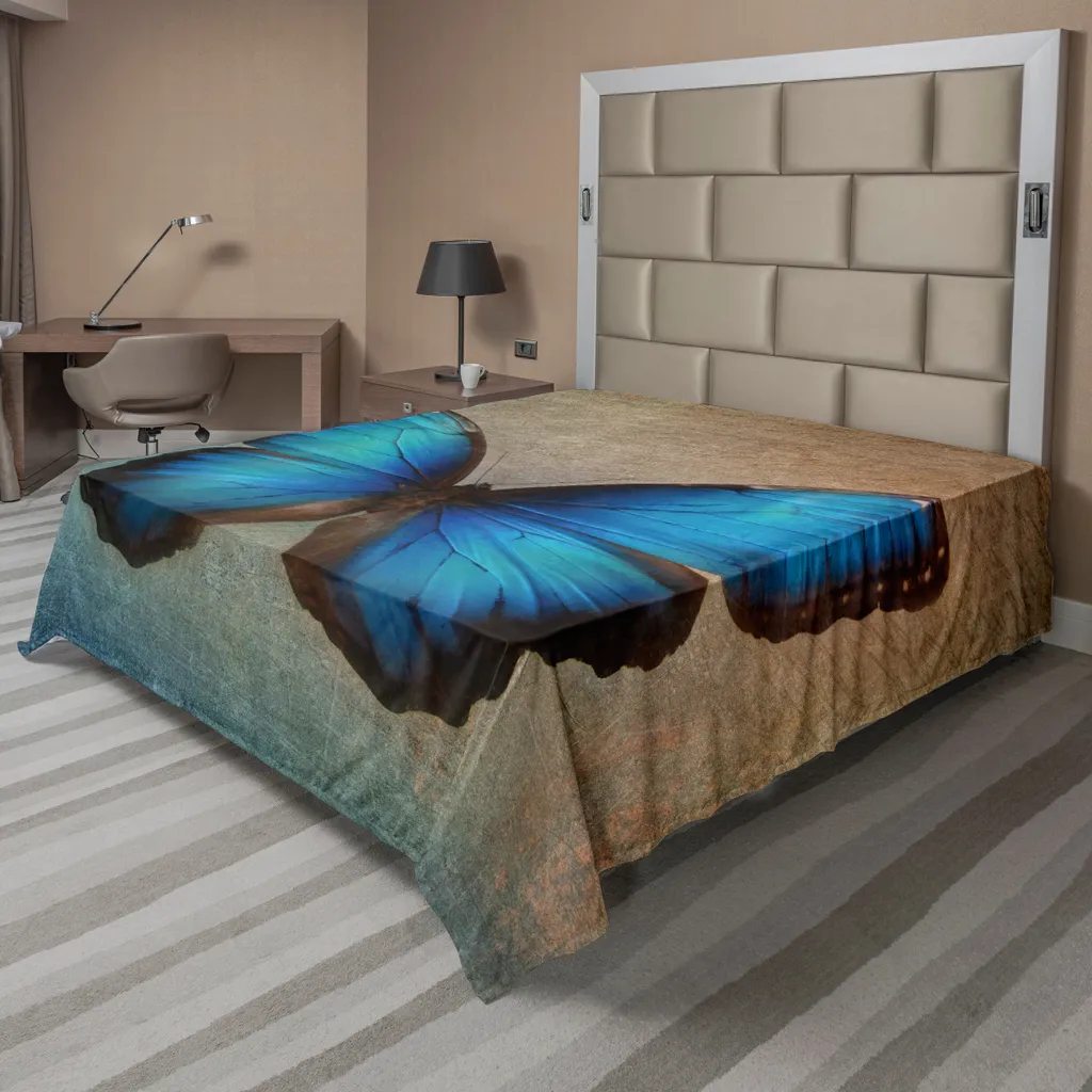Drap de lit beige ABAKUHAUS motif papillon vintage 260x228cm décoratif