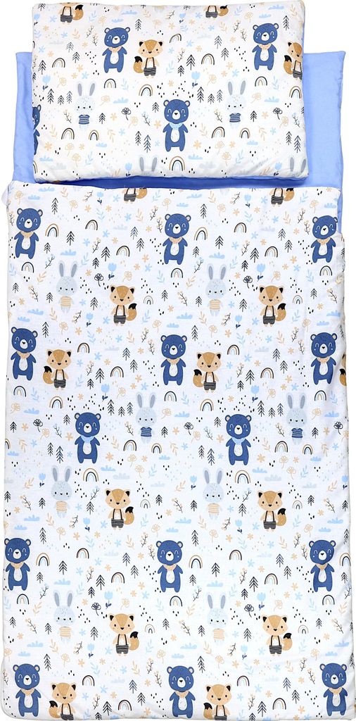 TupTam Deckenschlafsack mit Kissen und Beutel für unterwegs,140×75 cm für Kindergarten, Reisen und Zuhause, Farbe: Bär Hase Fuchs im Wald, Grö...