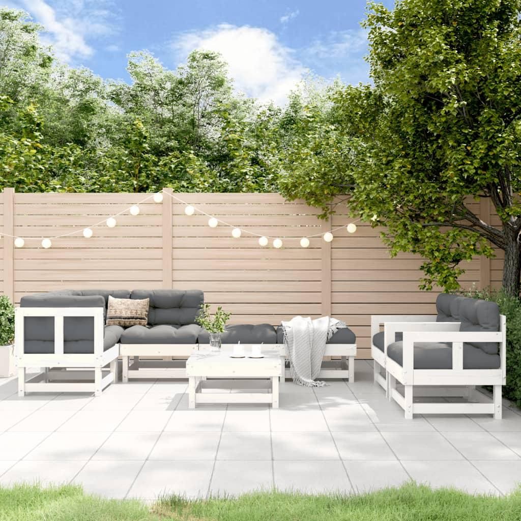 vidaXL 8-tlg. Garten-Lounge-Set Weiß Massivholz Kiefer Produktbild 