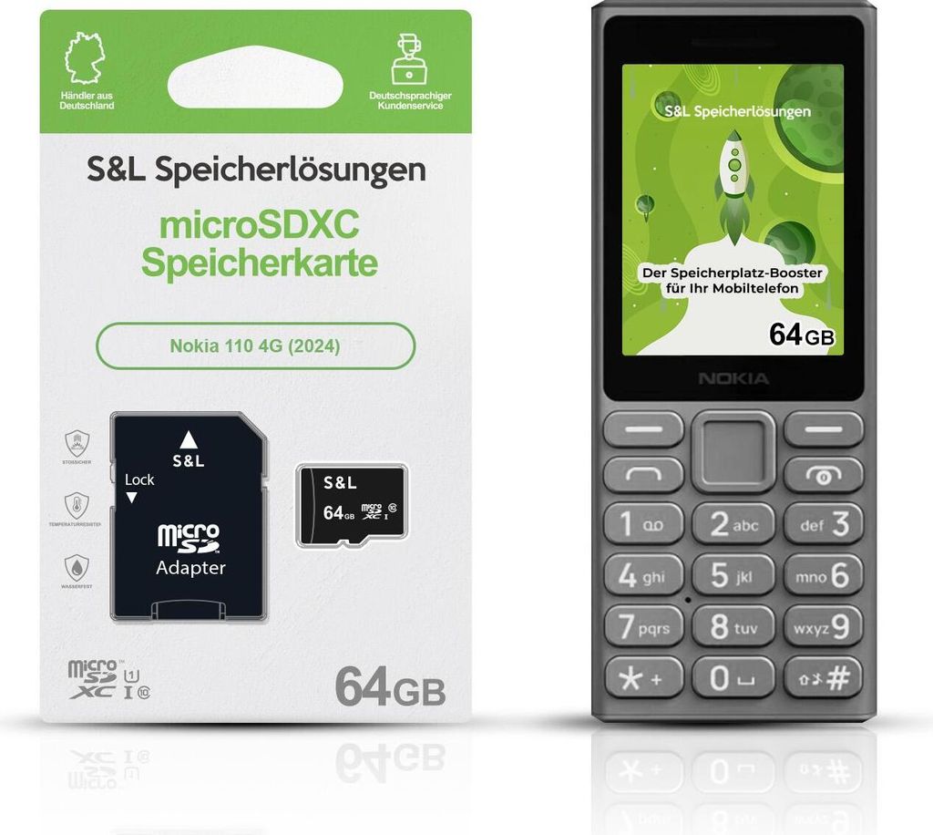 microSD Speicherkarte S&L für Nokia 110 4G (2024) - Speicherkapazität: 64 GB