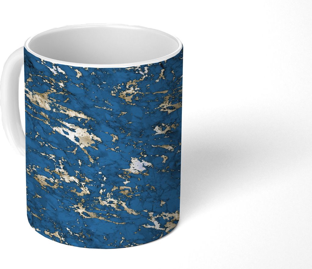 MuchoWow Tasse Kaffeetasse Kaffeebecher 350 ml Blau - Marmor - Gold - Design Teetasse - Fototasse - Becher - Keramikbecher - Teebecher - Kaffeeta...