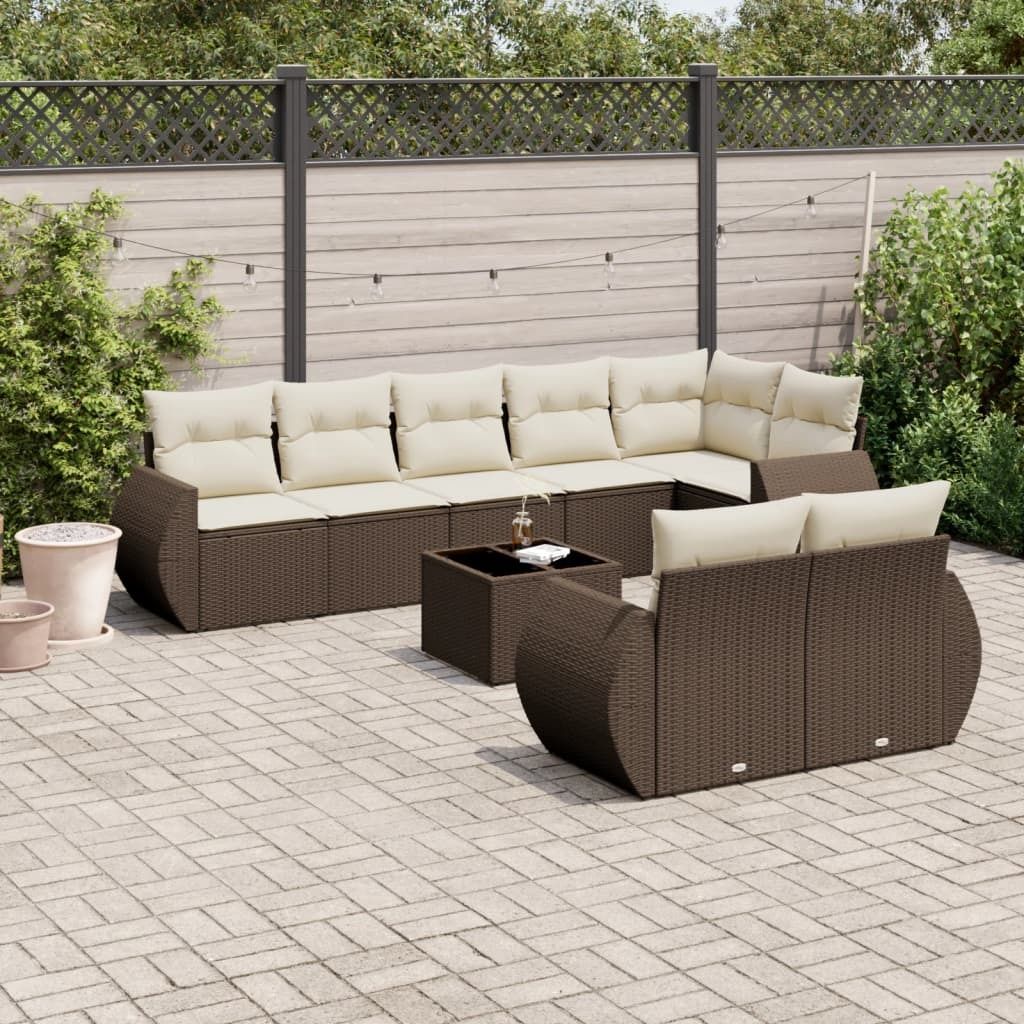 Maison Exclusive - 9-tlg. Garten-Sofagarnitur mit Kissen Braun Poly Rattan