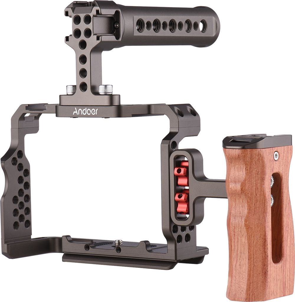 Andoer Camera Cage Kit aus Aluminiumlegierung mit Ersatz fuer Holzgriff am oberen Griff des Video-Rigs fuer Sony A7R III / A7 II / A7III
