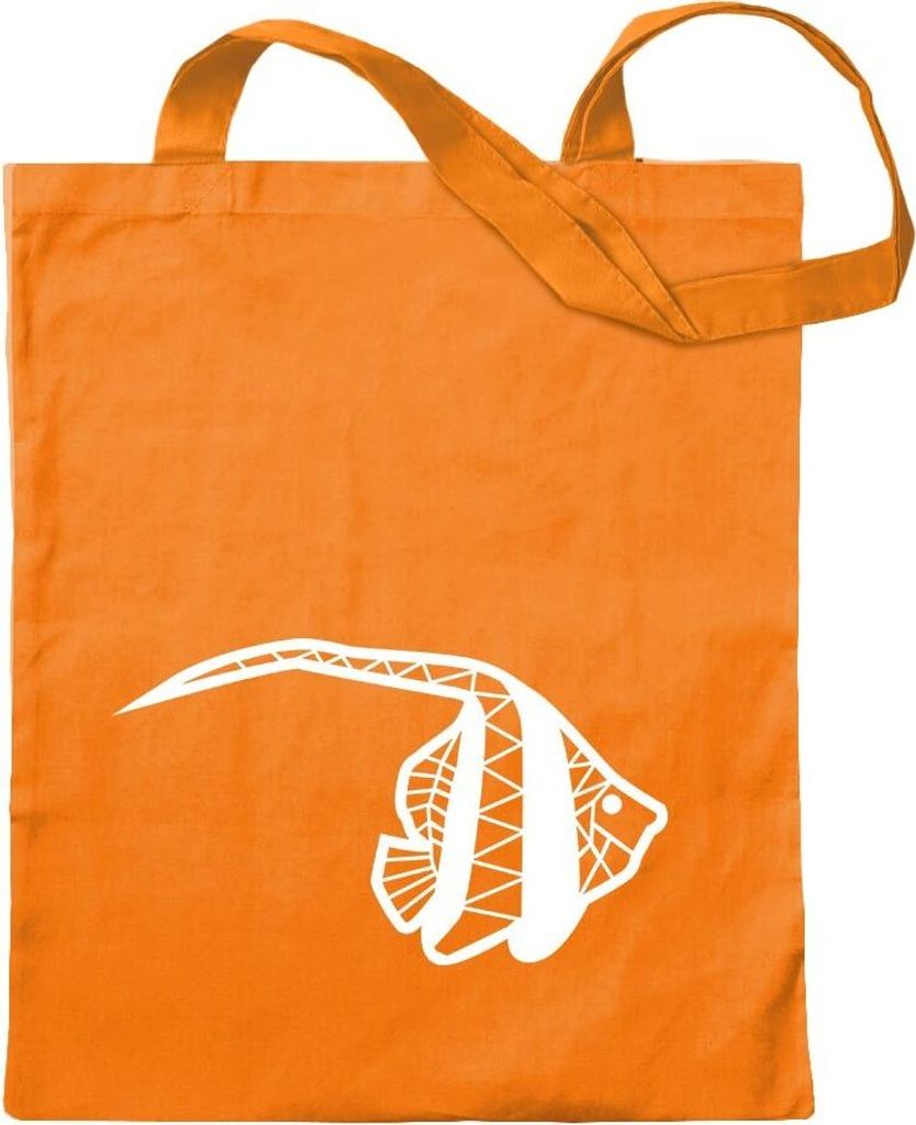 Kiwistar - Baumwolltasche - mandarin - Polygon Fisch Motiv 2 Figur - Tragetasche Stoffbeutel Umhängetasche langer Henkel