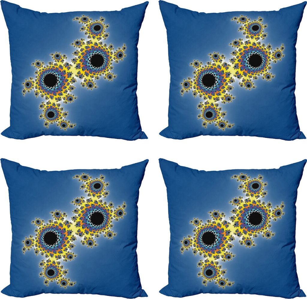 ABAKUHAUS Fractal Kissenbezug Set (4 Stück), Floral Rotary-Linien, Moderner Doppelseitiger Digitaldruck, 40 cm x 40 cm, Gelb Violett Blau