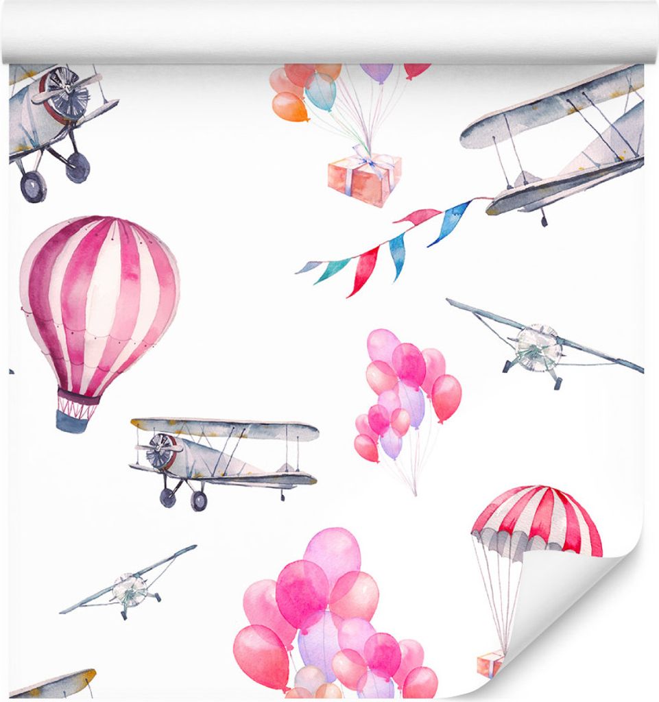 10m VLIES TAPETE Rolle Kinderzimmer Himmel Luftzeuge Luftballons Gemalt XXL