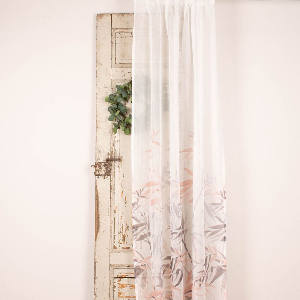 Vorhang Gardine Smilla mit Schlaufenband Blätter weiß rosa145x245cm