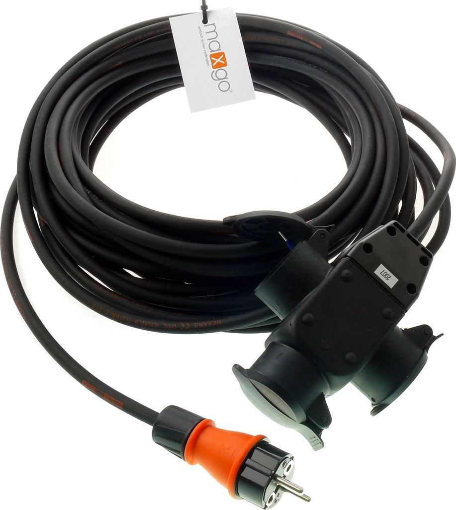 Schutzkontakt Verlängerungskabel Schukostecker auf 3-fach Kupplung H07RN-F TITANEX 3G1,5 230V IP44 5-50m, Länge:35m