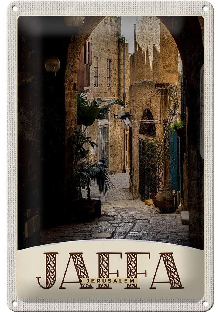 Blechschild Reise 20x30cm Jaffa Jerusalem Israel Stadt Weg