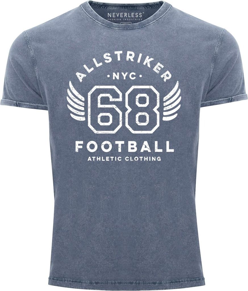 Herren Vintage Shirt College NYC 68 Football Athletic Clothing Vintage Printshirt T-Shirt Used Look Slim Fit Neverless blau M