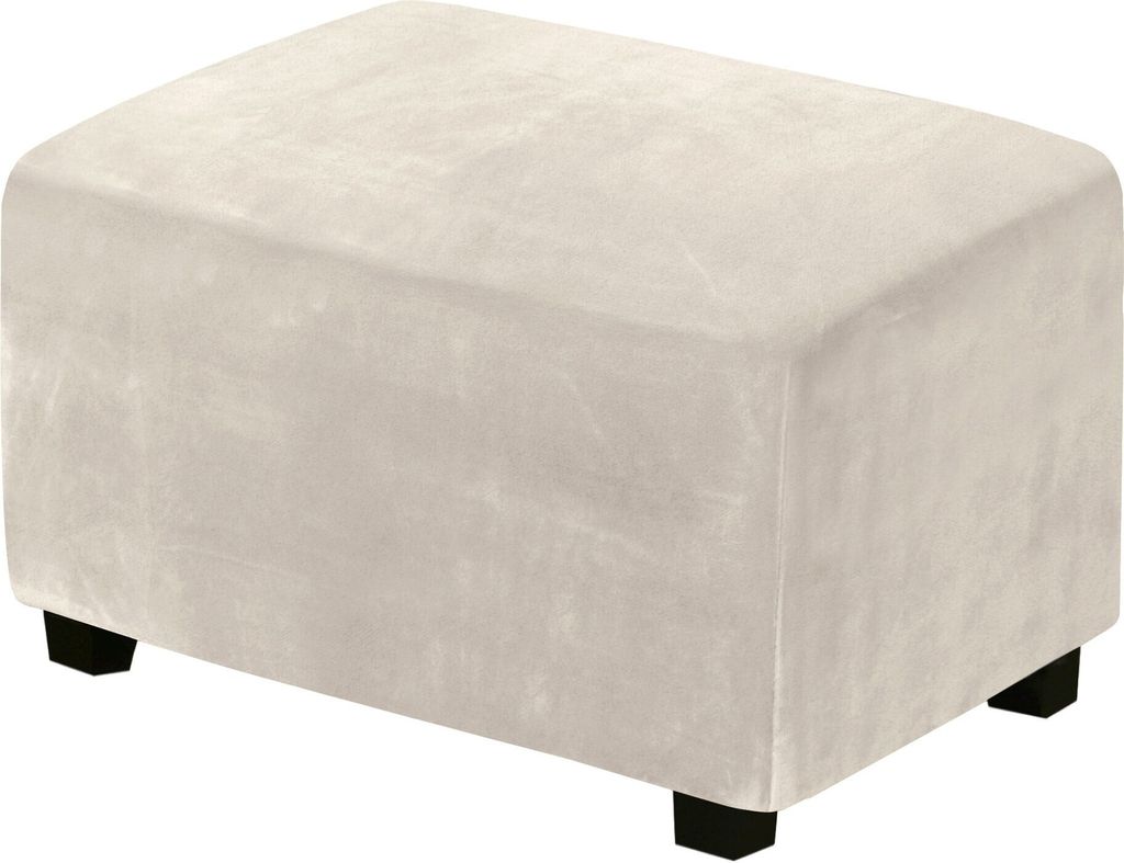 Stretch Ottomane Bezug Hocker Hussen Fußhocker Schutzbezüge Samt Schonbezüge für Ottomane (L, Weiß)