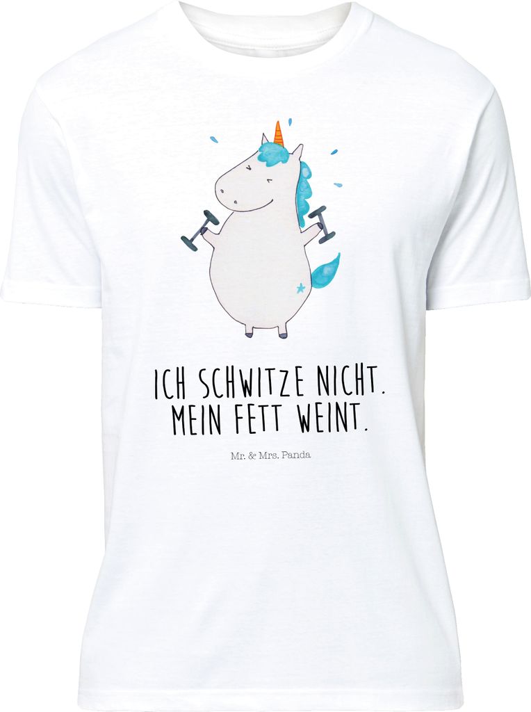 Mr. & Mrs. Panda Größe M T-Shirt Einhorn Fitness - Weiß - Geschenk, mit Spruch, Abnehmen, Sixpack, Tshirt, Pumpen, Shirt, Fitnessstudio, Herren,...