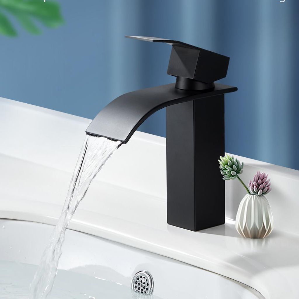 Schwarz Wasserfall Bad Waschtisch Armatur Mischbatterie Messing Wasserhahn