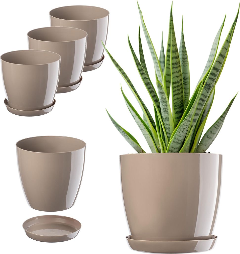 KADAX Blumentopf Blumentopfabdeckung 16 cm Blumenständer mit Ständer Beige Kunststoff 3 Stück