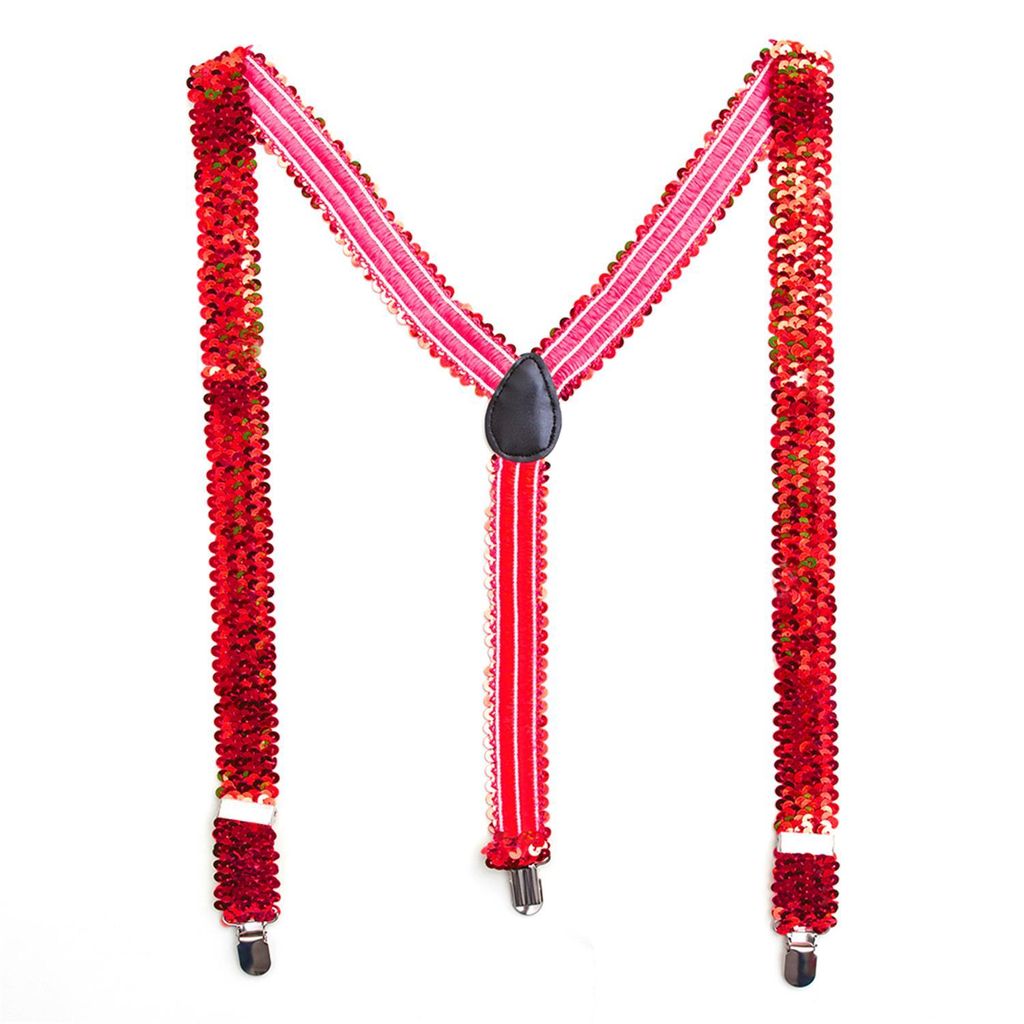 Pailletten-Hosenträger rot rote Hosenhalter mit Pailletten glänzend