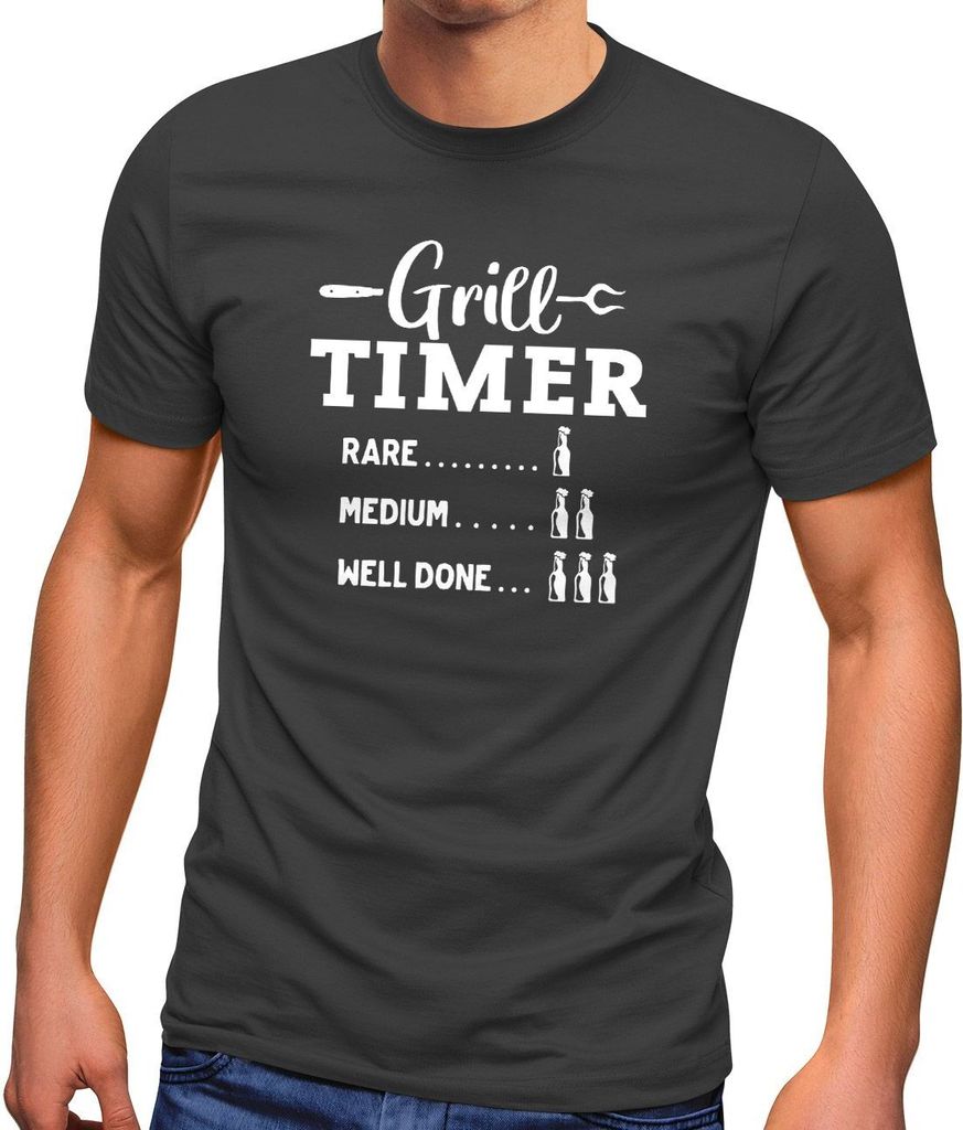 Herren T-Shirt grillen Grill -Timer Rare Medium Well Done Bier Fun-Shirt Grill-Geschenk Männer Moonworks anthrazit 5XL