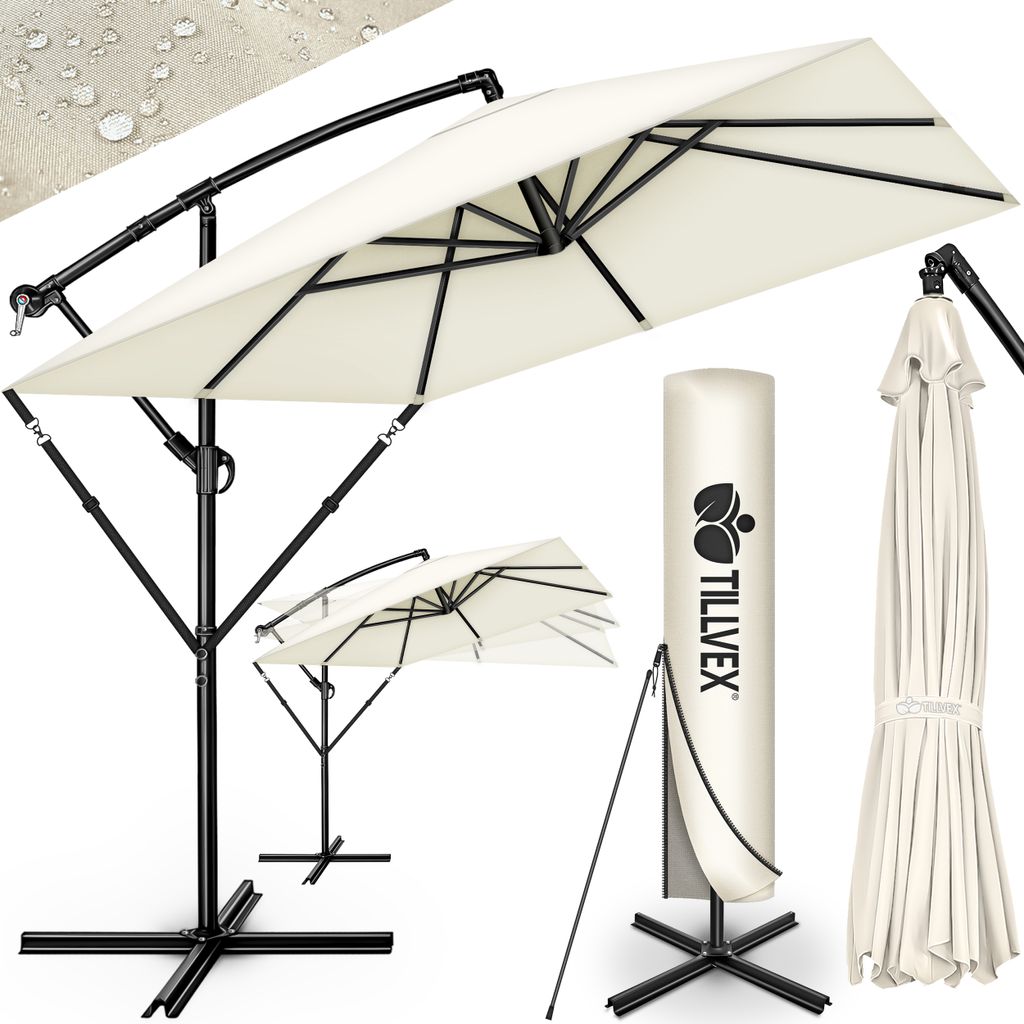 tillvex® Hliníkový slnečník Obdĺžnikový Ø 330 cm Béžový + Obrázok produktu