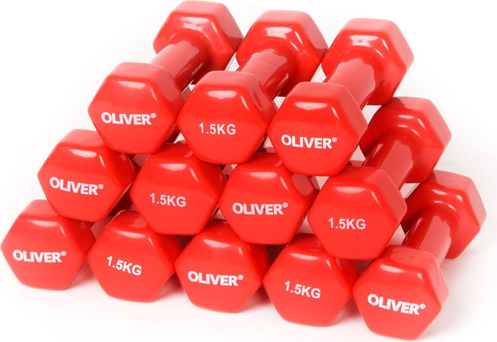 12x Hantle winylowe Oliver, 1,5 kg każdy - czerwone Zdjęcie produktu 