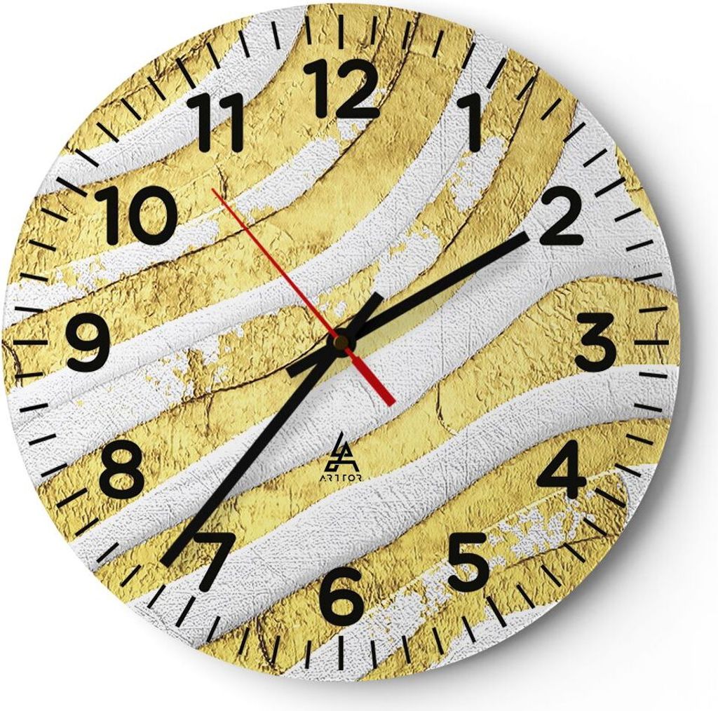 Wanduhr - Rund - Glasuhr - Abstraktion Gold Weiß - 30x30cm - Schleichendes Uhrwerk - Lautlos - zum Aufhängen bereit - Dekoration Modern - Wanddek...
