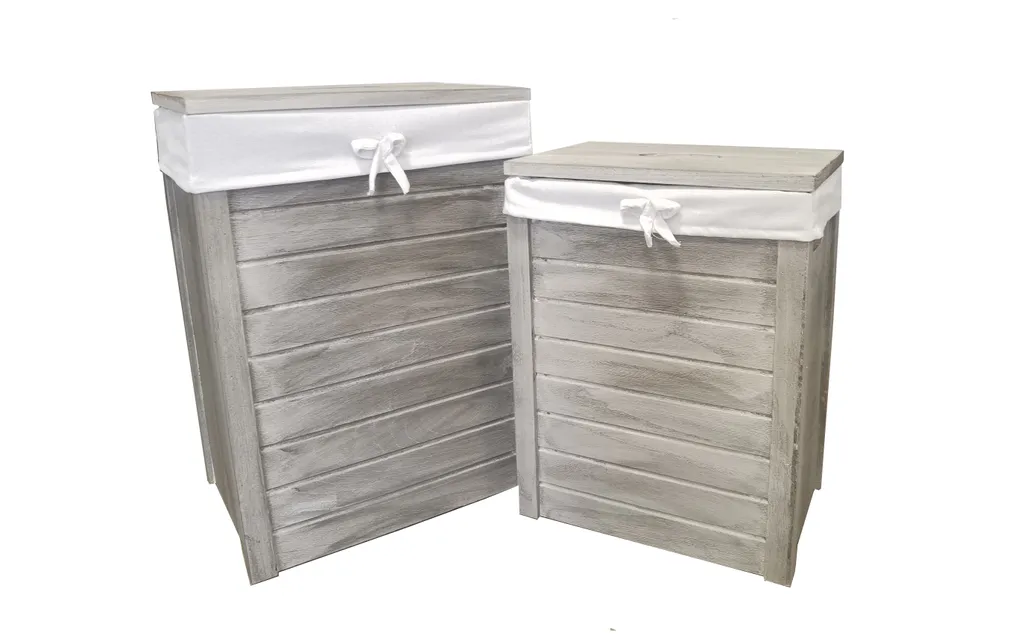 Panier à linge compact 40L bois gris clair idéal pour petites surfaces - 5