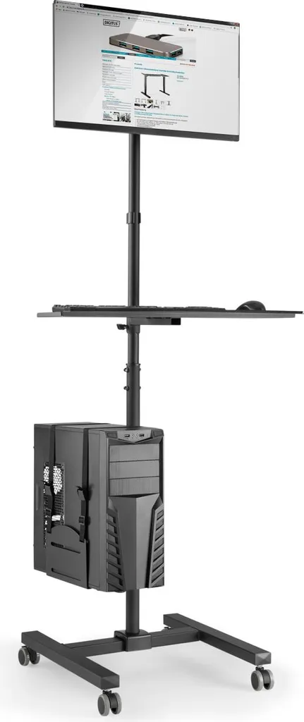 Bureau Mobile Assis-Debout avec Support Écran et Tablette Clavier Noir