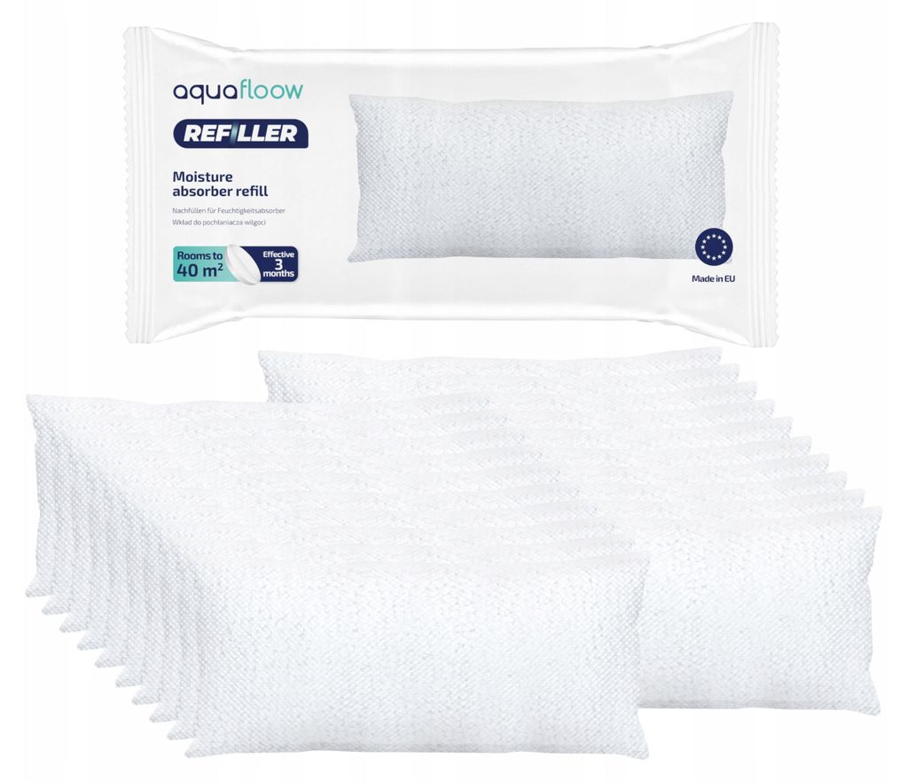 A product image showcasing packaging and multiple units of moisture absorber refills.