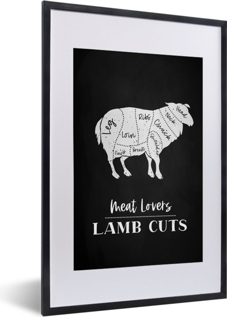 MuchoWow Gerahmtes Poster Schaf - Küche - Fleisch 40x60 cm - Poster mit Schwarzem Bilderrahmen Wandposter Rahmen Foto Bilder - Poster in Rahmen
