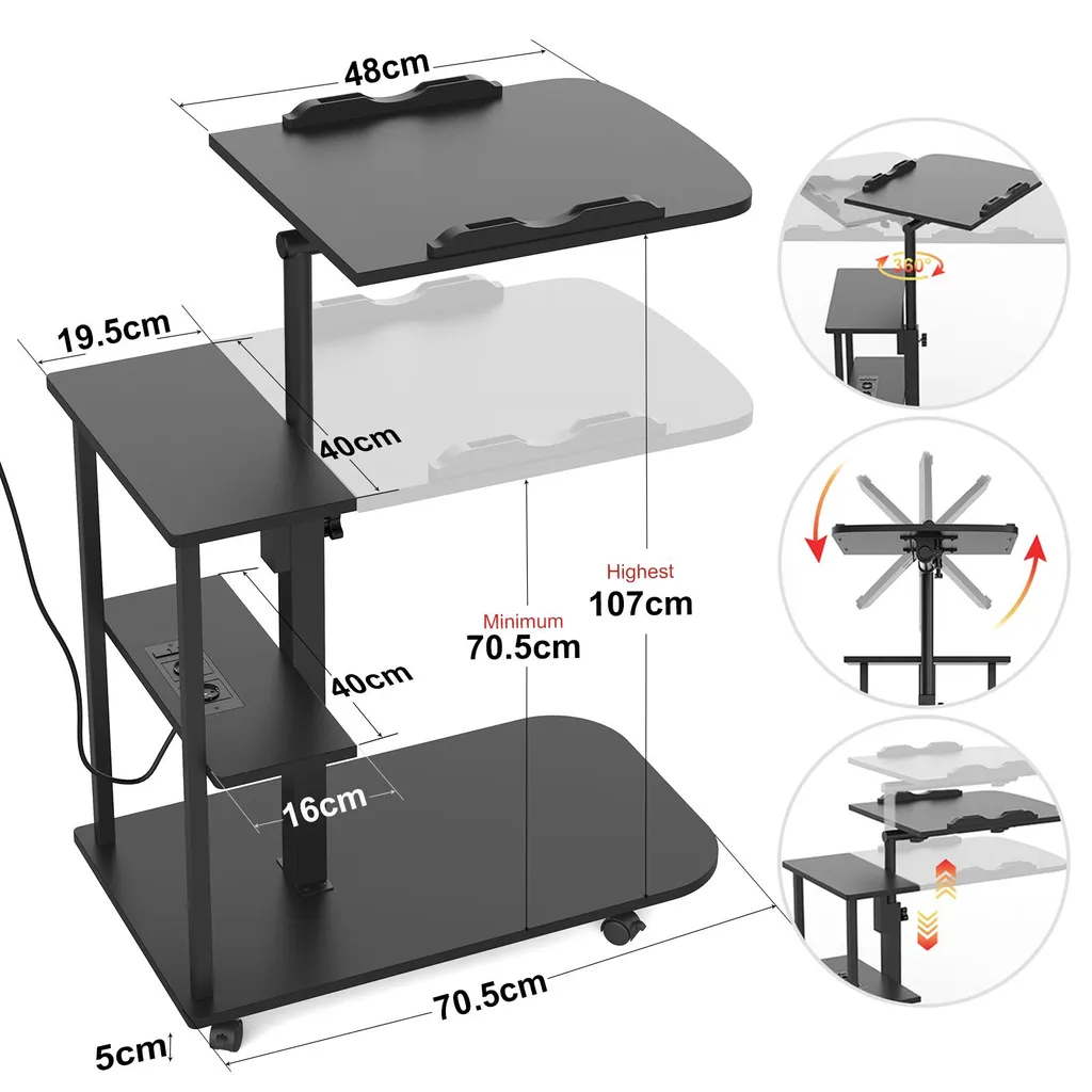 Table d'appoint informatique avec 3 niches de rangement et bloc électrique - 2