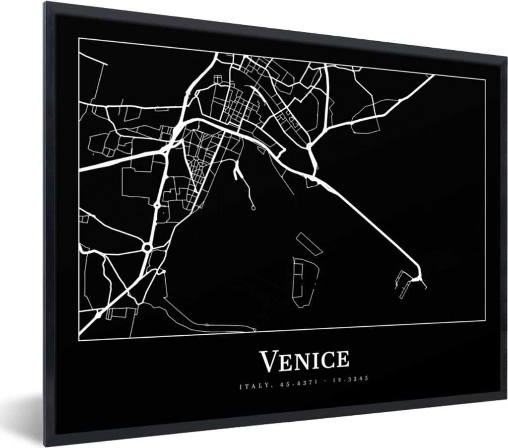 MuchoWow Gerahmtes Poster Stadtplan - Venedig - Karte - Venedig 40x30 cm - Poster mit Schwarzem Bilderrahmen Wandposter Rahmen Foto Bilder - Kuns...
