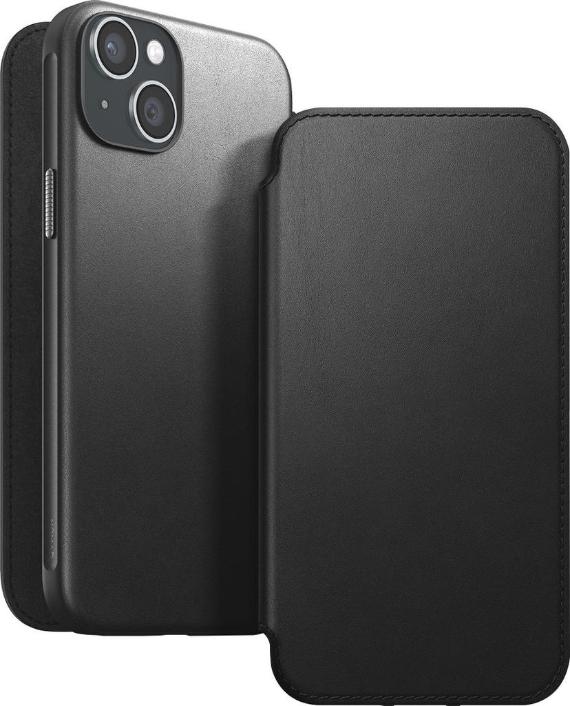 Nomad, Folio-Hülle für iPhone 15 Plus Magsafe mit Kartenhalter aus modernem Leder, Schwarz
