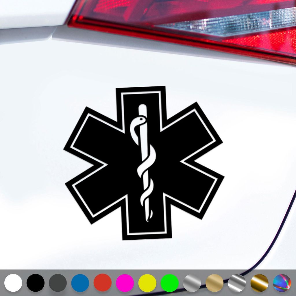 PantherPixel Stern des Lebens Aufkleber Star Of Life Rettungsdienst Sticker Auto Geschenkidee Farbe Schwarz