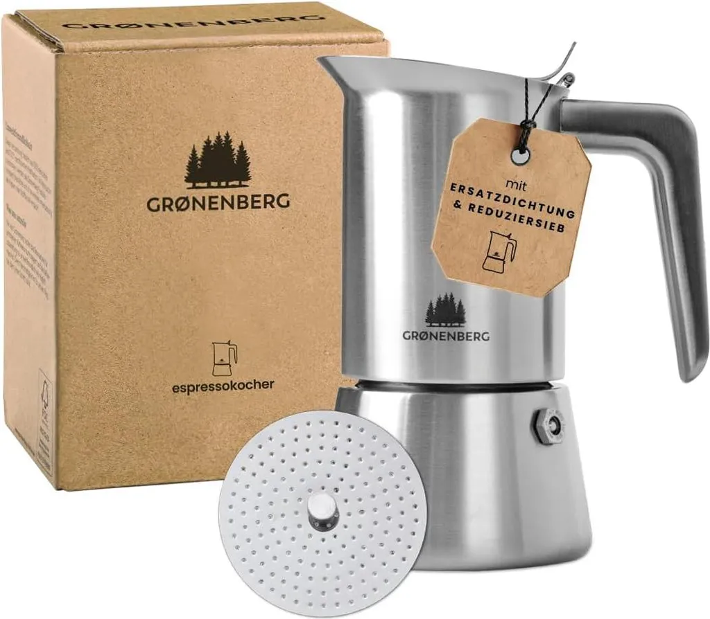 Induktions-Espressokocher 4 Tassen (200 ml) + Reduktionssieb aus rostfreiem Stahl - Aluminiumfrei