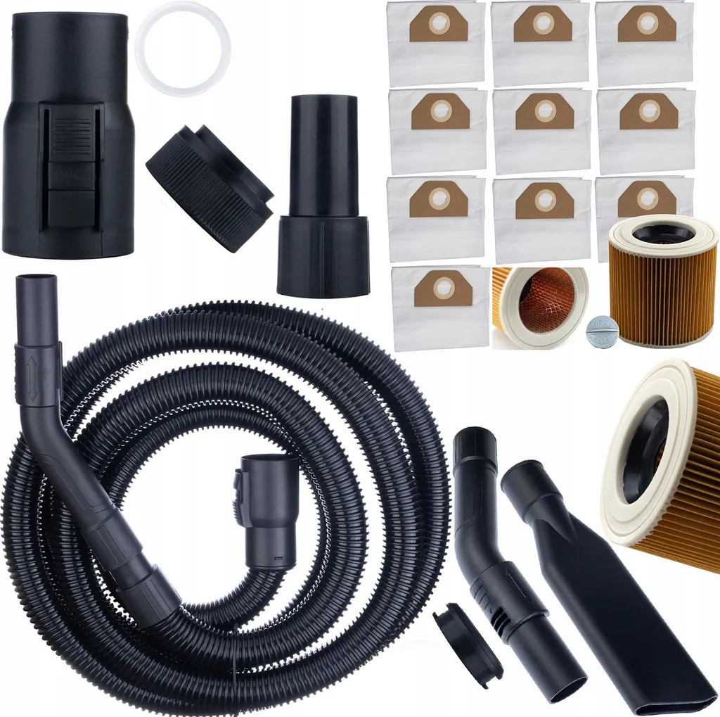 Lot de 10 sacs aspirateur et filtre pour Karcher WD3 avec tuyau 4m