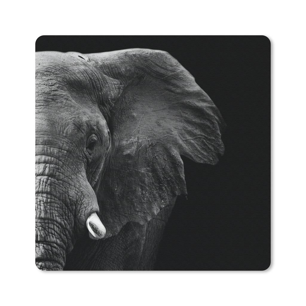 MuchoWow Mauspad Mousepad Tiere - Elefant - Wild - Schwarz - Weiß 30x30 cm - Mousepads - Maus Mat - Pad - Mausunterlage - Gaming